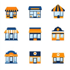 Obraz premium Collection of Colorful Shop Fronts - Simple Building Designs for Business