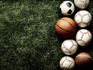 Exciting sports balls collection on green grass outdoor display sports photography dynamic scene