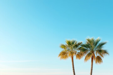 Palm trees on the blue sky.
Copy and text space.
