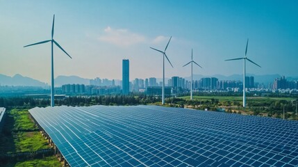 A sustainable manufacturing facility powered entirely by renewable energy sources like wind and solar, ensuring eco-friendly production.