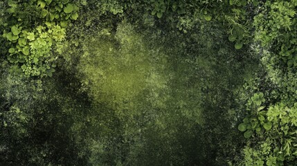 Fototapeta premium Lush Green Foliage Border Frame on Textured Mossy Background
