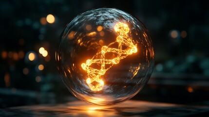 A luminous liquid bubble containing molecular bonds, highlighted by a softly glowing DNA strand 