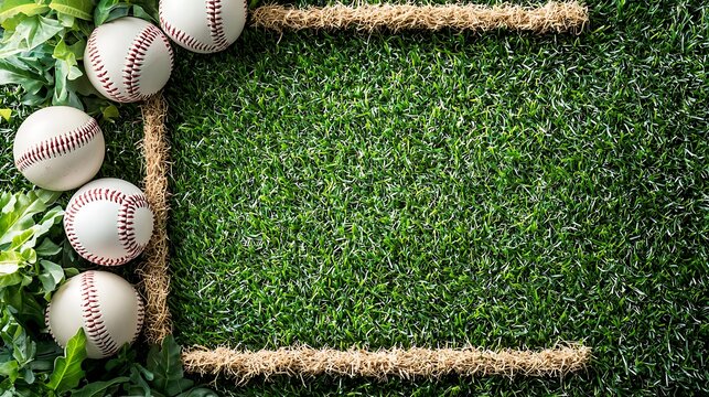 Baseball action setup green field sports equipment outdoor environment overhead view exciting game concept