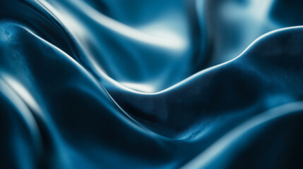 Fototapeta premium Textured fabric waves in blue tones create a soothing, silky landscape evoking tranquility and motion in a serene setting