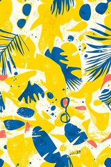 Fototapeta premium Vertical Yellow Seamless Color Beach Ornament Print. Vivid Repetitive Fashion Fresh Surface, Seamless Backdrop.