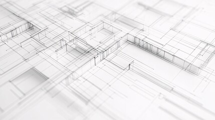 Minimalist Architectural Blueprint Featuring Clean Black Lines on White Background