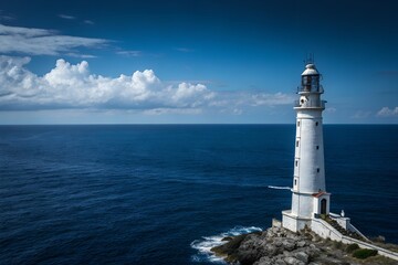 Lighthouse by the Ocean Under Blue Sky