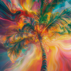 Painting of a dreamy coconut tree 
