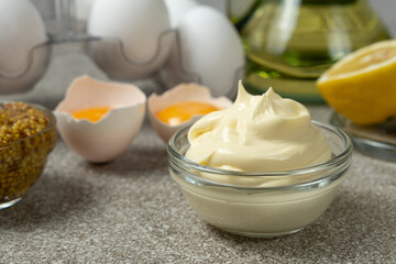 Fresh Homemade Mayonnaise in a Glass Bowl