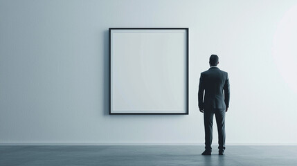 Fototapeta premium businessman contemplating blank canvas in modern gallery