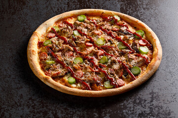 pizza in a wooden table