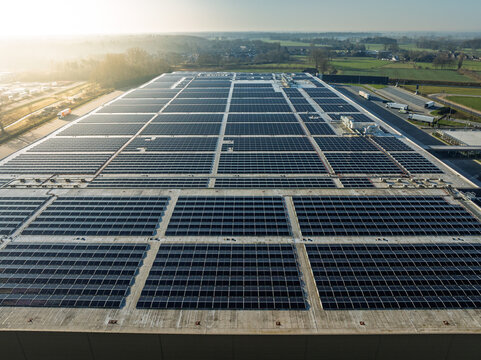 Solar panels on a warehouse roof