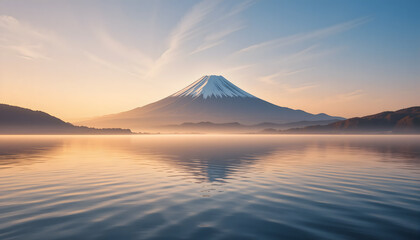 Fototapeta premium Majestic Mount Fuji with Snow-Capped Peak and Reflection