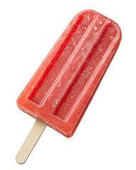 A red popsicle with a wooden stick isolated on transparent background