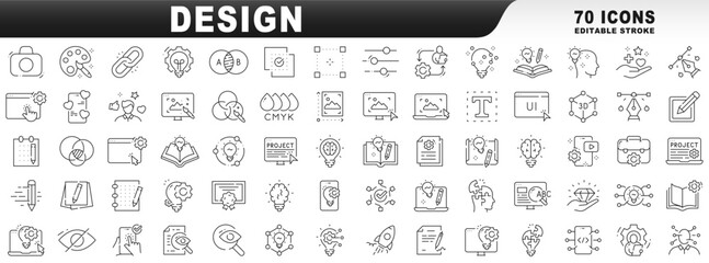 Big set of design related line icons. Editable stroke