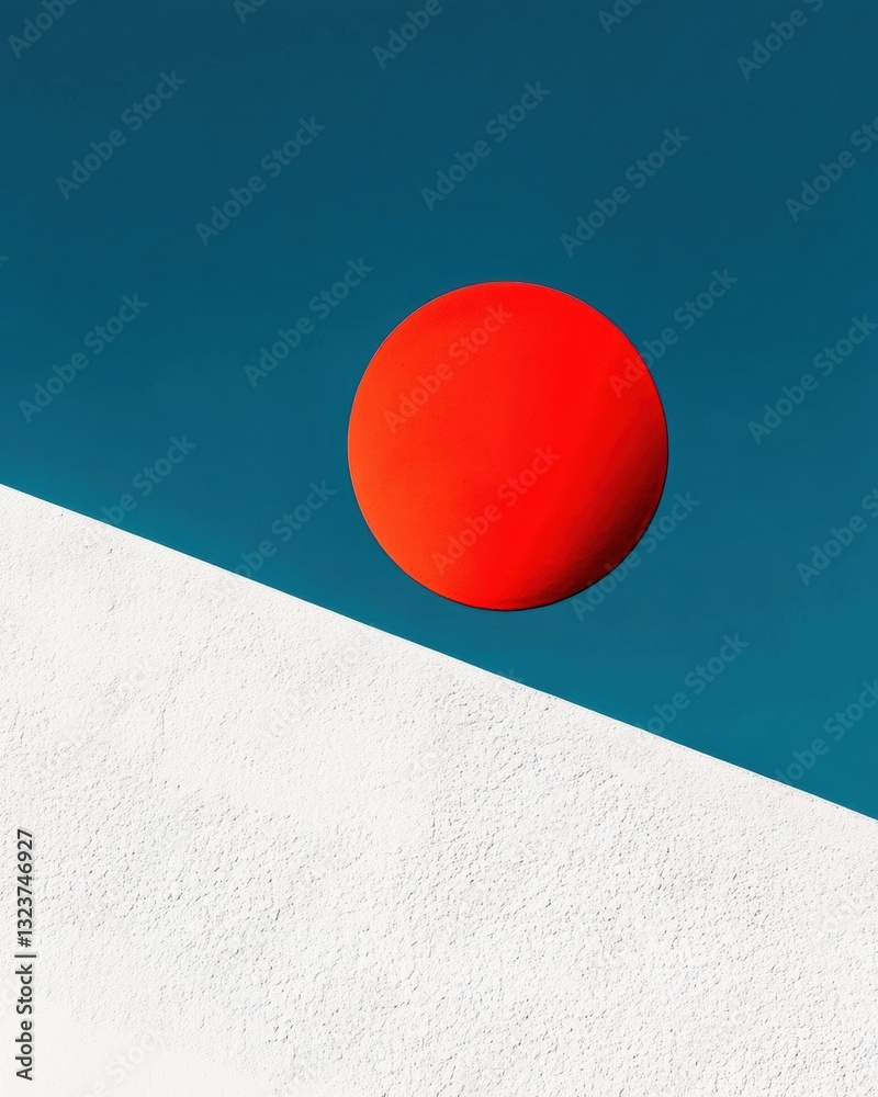 Poster minimalist geometric abstraction bold red sphere meets architectural planes - contemporary design vi