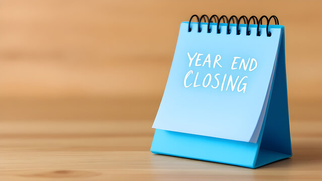 Year-End Closing Concept with Blue Desk Calendar Display on Light Background – Financial Deadline, Accounting, and Business Planning Theme