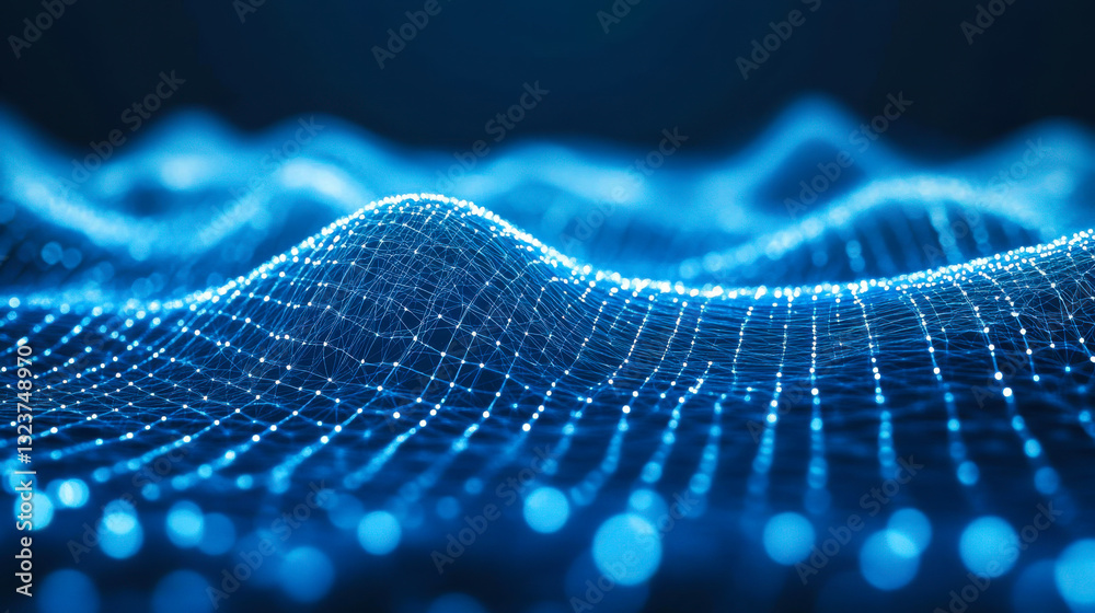 Aufkleber Vibrant blue digital waves create a stunning visual representation of data in an abstract design