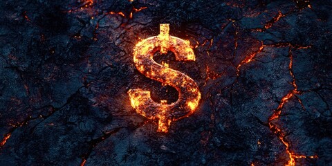 A dollar sign is lit up on a black, rocky surface