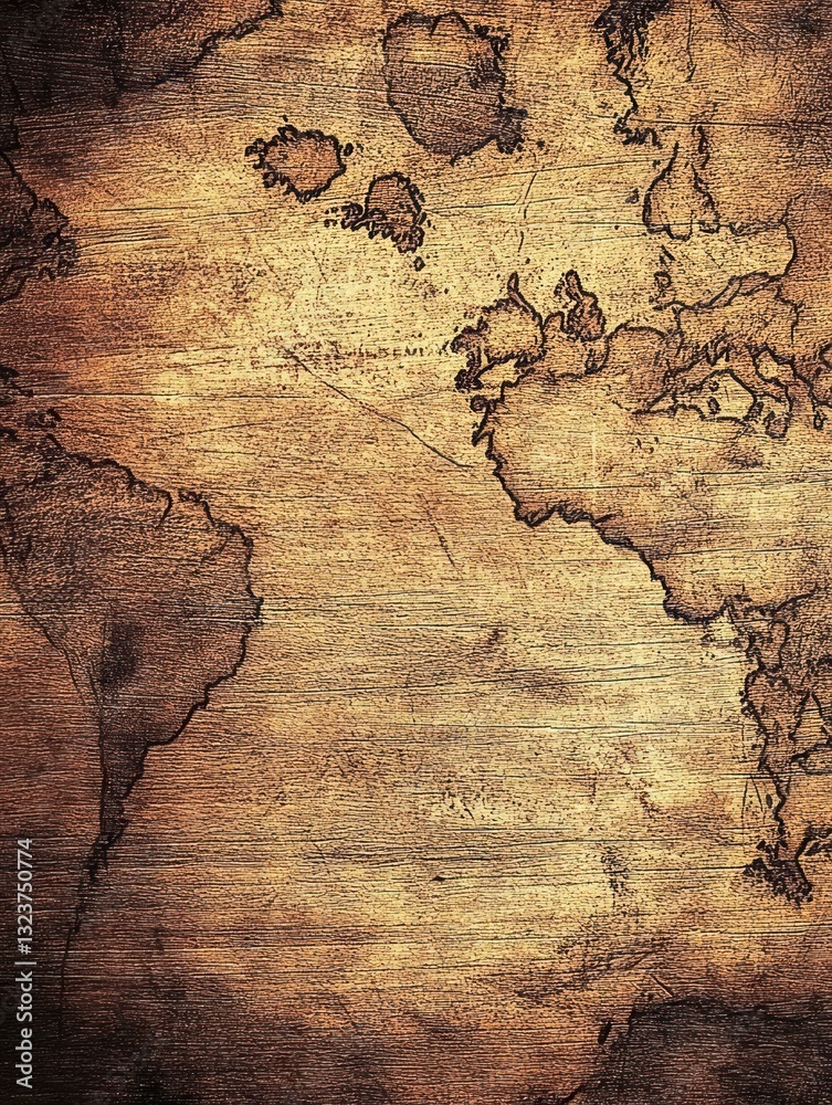 Poster Abstract textured backdrop in brown and gold with dark edges showing rough surface and detailed patterns ideal for background or design projects