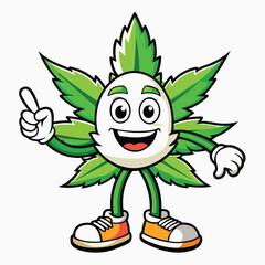 Fototapeta premium Marijuana leaf cartoon character with a cool attitude wearing. drawing of a green marijuana character with a sprig of smoke Black silhouette