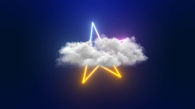 An infinity loop of white cloud with a neon glowing star shape on a dark blue background.