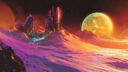 Fototapeta premium Art Digital Artwork Moment Dunes Mars Colony Neon Gourmet