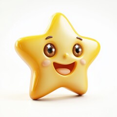 Cute Star With Sparkling Eyes And A Cheerful Smile Isolated On White Background