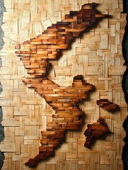Wooden map mosaic art with texture and shadow details in natural colors