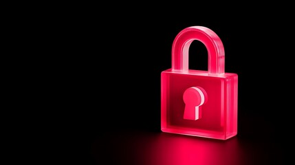 Bright Red Transparent Lock Isolated on Black Background Symbolizing Security and Protection Concept