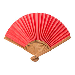 Vibrant Red Paper Fan with Wooden Handle