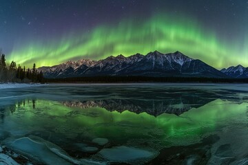Northern Lights Reflect on Frozen Lake