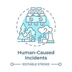Human caused incidents soft blue concept icon. Type of critical events. Travel risk management. Round shape line illustration. Abstract idea. Graphic design. Easy to use in promotional material