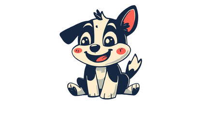 Cute cartoon puppy character sitting and smiling on a white background