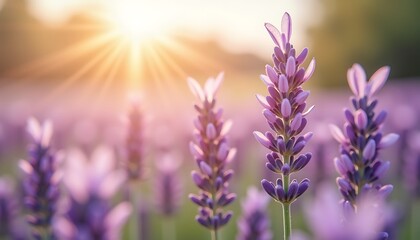 Blooming lavender flowers in sunlight.