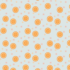 Seamless Retro Floral Geometric Pattern with Orange Circles on Light Beige Background