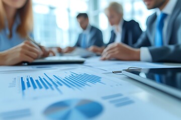 Business people reviewing financial reports.