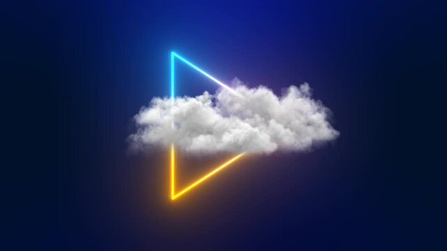 An infinity loop of white cloud with a neon glowing triangle shape on a dark blue background.