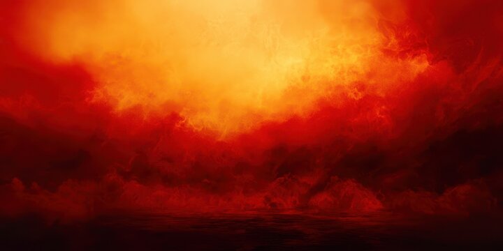 A red background with a lot of smoke and fire