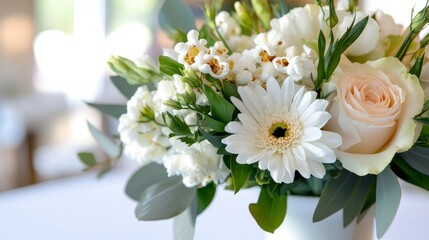 Bowl of white popcorn on a clean white table, inviting snack scene, perfect for culinary or lifestyle themes