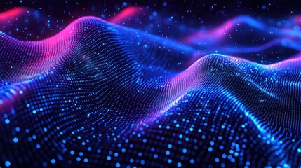 Futuristic Cyberpunk Digital Landscape with Glowing Blue and Purple Grids High Detail and Abstract Forms