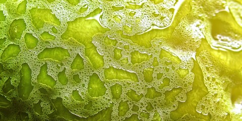 A green fruit with water droplets on it