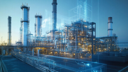 Obraz premium Industrial facility showcasing advanced technology and infrastructure during dawn