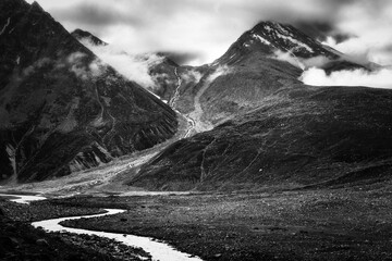black and white mountains