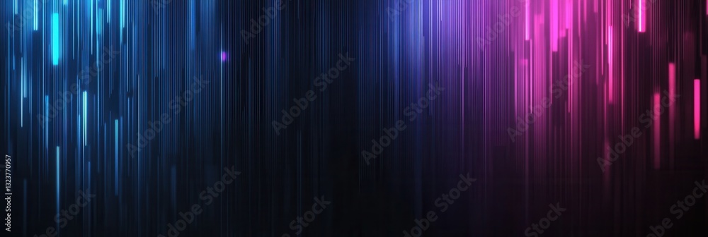 Poster abstract digital design featuring glowing blue and purple neon lines with a grid effect, ideal for s