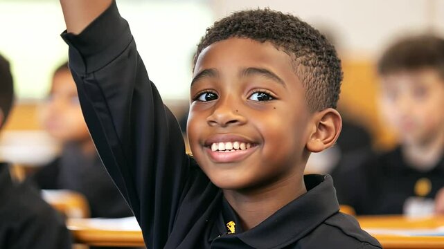 1_Student raising their hand confidently in a classroom