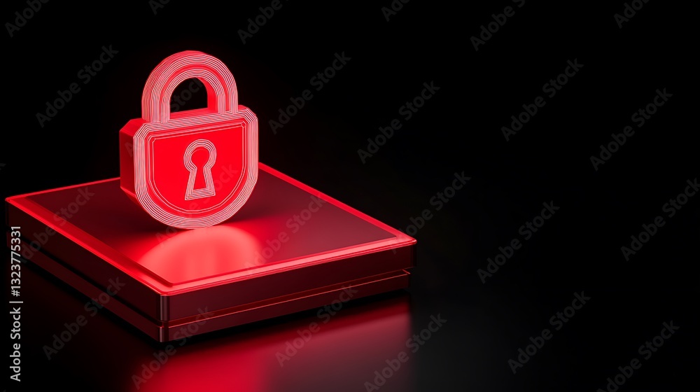 Poster secure digital lock symbol illuminated in red against a dark background for cybersecurity concepts a