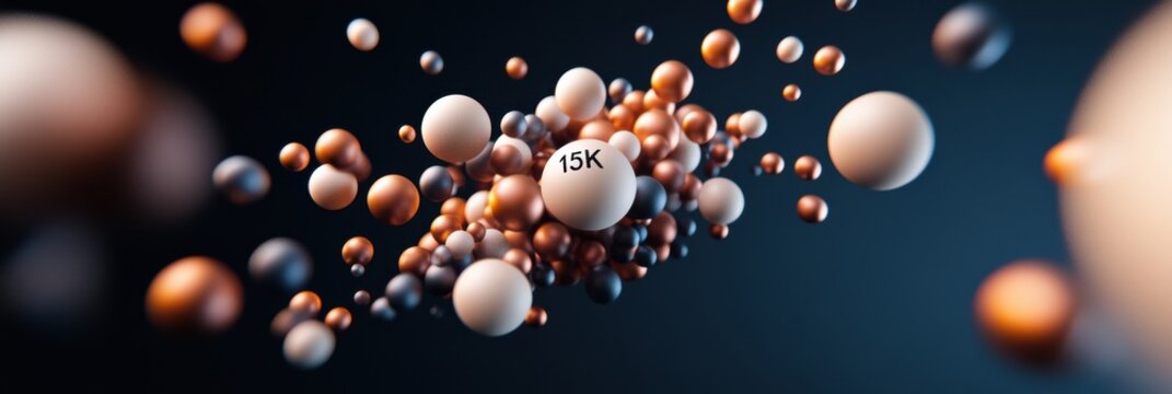 Metallic Digital Milestone Visualization Immersive 15K Social Media Growth Celebration with Kinetic Spheres - Dynamic Engagement Branding Graphic