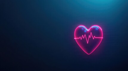 Neon Heartbeat Pulse Design in Bright Pink Color Against a Dark Background for Health and Technology Concept Visuals