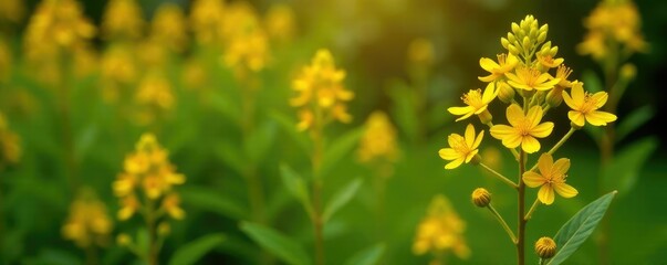 Goldenrod flowers swaying gently in autumn breeze, garden features, goldenrod, leafy greens